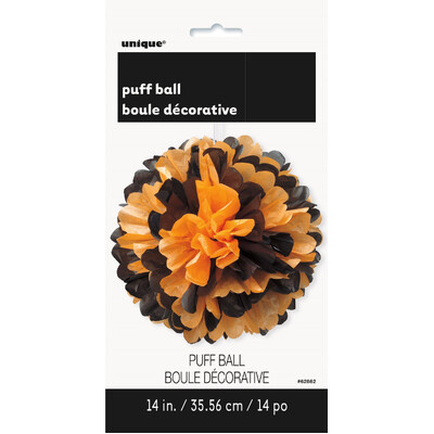 Black & Orange Decorative Tissue Puff Ball 35cm (Pk 1)