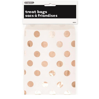 White Paper Loot Bags with Rose Gold Foil Dots Pk 8