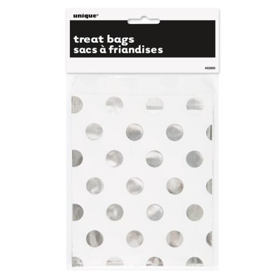 White Paper Loot Bags with Silver Foil Dots Pk 8