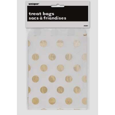 White Paper Loot Bags with Gold Foil Dots Pk 8