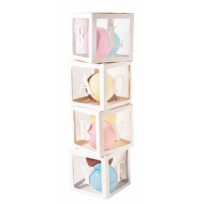 White Balloon Box Blocks Kit Pack of 4 | BABY & LOVE Balloon Cubes Display Boxes