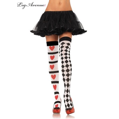 Harlequin Hearts Thigh High Stockings / Socks (One Size) Pk 1