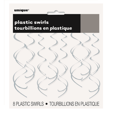 Silver Hanging Swirl Decorations Pk 8