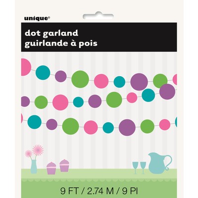 Dots Garland Green, Pink, Blue & Purple Pk1 9ft