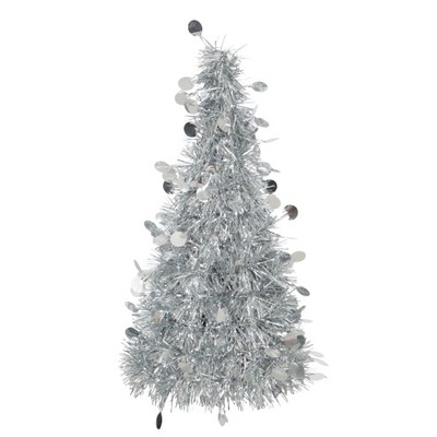 Silver Tinsel Christmas Tree Centrepiece Decoration (25cm) Pk 1