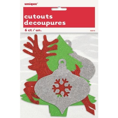 Assorted Christmas Glitter Cutouts Pk 6