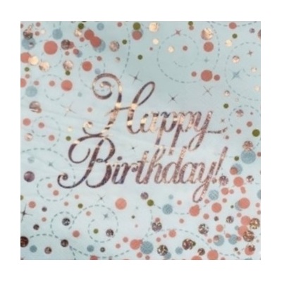 Rose Gold Sparkling Fizz Happy Birthday Lunch Napkins 3 Ply  (Pk 16)