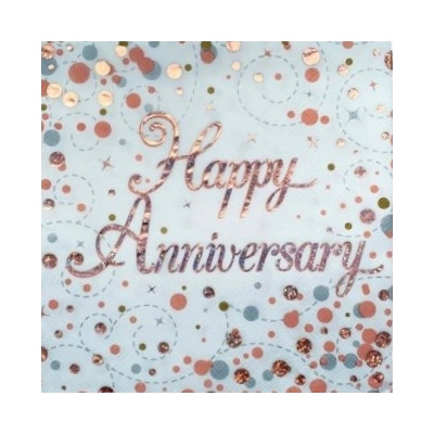 Rose Gold Sparkling Fizz Happy Anniversary Lunch Napkins 3 Ply (Pk 16)