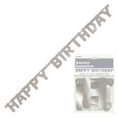 Silver Happy Birthday Jointed Banner (1.2m) Pk 1 