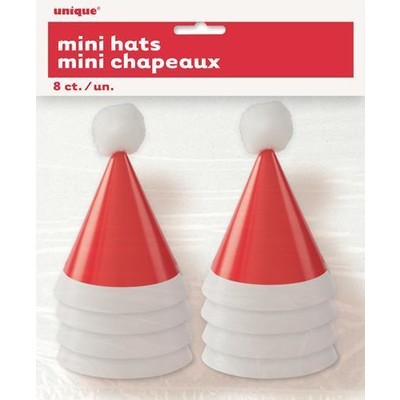 Mini Cardboard Santa Hats with Pom Pom Pk 8