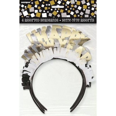 Happy New Year Gold & Silver Assorted Headbands with Frill Pk 4