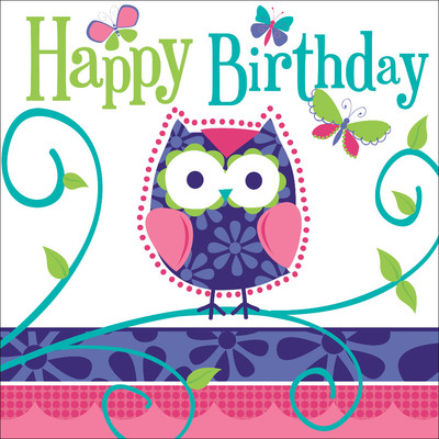 Owl Pal Happy Birthday 3Ply Lunch Napkins Pk 16