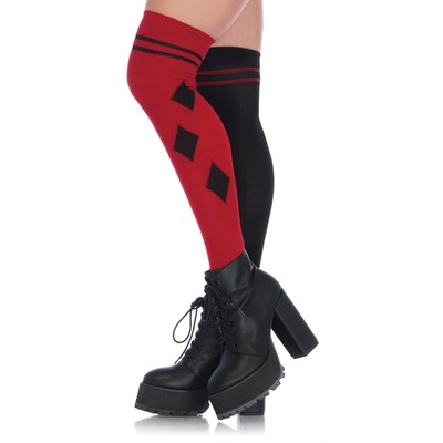 Harlequin Black & Red Over The Knee Socks (One Size) Pk 1