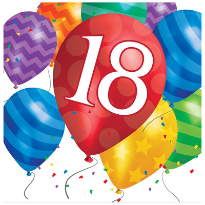 18th Birthday Balloon Blast 2Ply Lunch Napkins Pk 16