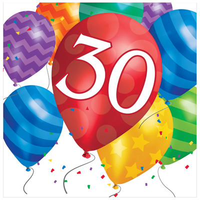 30th Birthday Balloon Blast 2Ply Lunch Napkins Pk 16