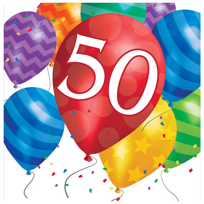 50th Birthday Balloon Blast 2Ply Lunch Napkins Pk 16
