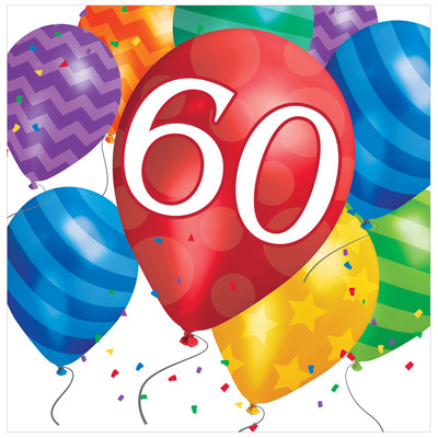 60th Birthday Balloon Blast 2Ply Lunch Napkins Pk 16
