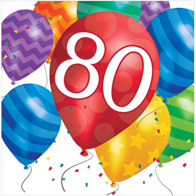 80th Birthday Balloon Blast 2Ply Lunch Napkins Pk 16