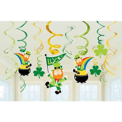 St. Patrick's Day Hanging Swirl Decorations Pk 12