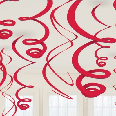 Red Hanging Swirl Decorations Pk 12 