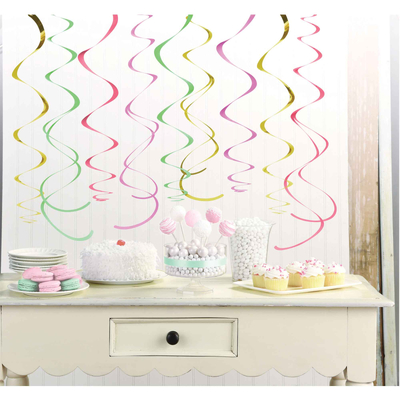 Pastel Colours Hanging Swirl Decorations (Pk 12)