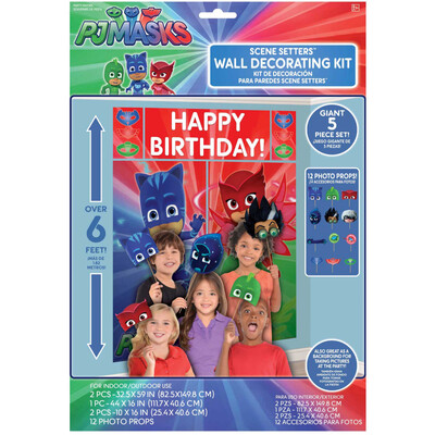 PJ Masks Scene Setter Wall Decorating Kit Pk 5 + 12 Assorted Photo Props