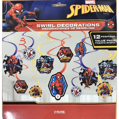 Spiderman Hanging Swirl Decorations (Pk 12)