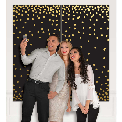 Black & Gold Selfie Scene Setter Photo Booth Backdrop (2 Pieces)