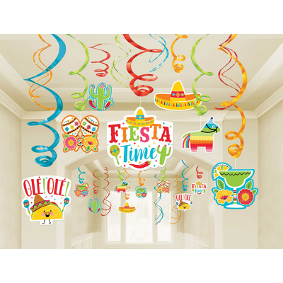 Mexican Fiesta Hanging Swirl Decorations (Pk 30)