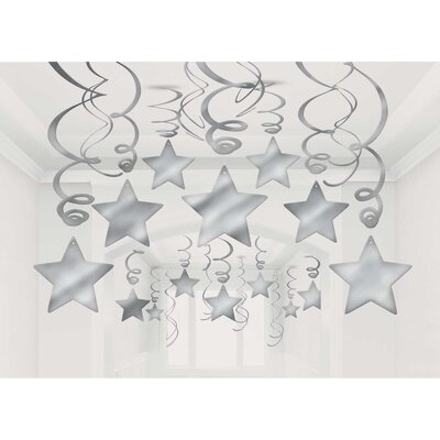 Metallic Silver Shooting Stars Hanging Swirl Decorations (Pk 30)