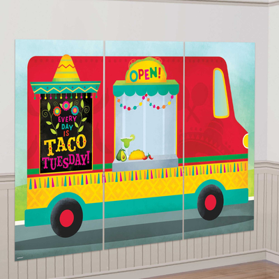 Mexican Taco Truck Scene Setter Plastic Backdrop Decoration (3 Pieces)