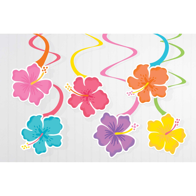 Hawaiian Aloha Hibiscus Hanging Swirls Decoration (Pk 12)