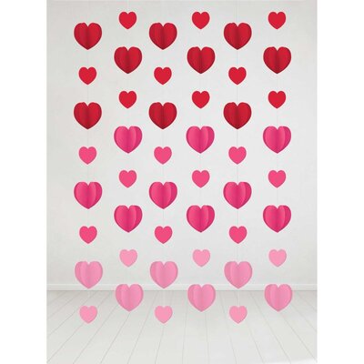 Ombre Red Pink Hanging Hearts Decoration (6 Strings, 2.1m)