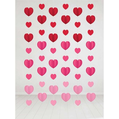 Ombre Red Pink Hanging Hearts Decoration (6 Strings, 2.1m)