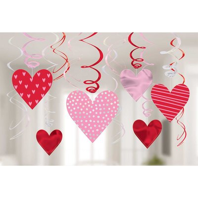 Red & Pink Hanging Heart Swirls Decoration (Pk 12)