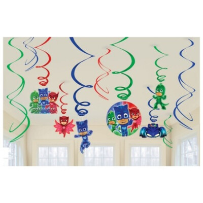 PJ Masks Hanging Swirl Decorations Pk 12