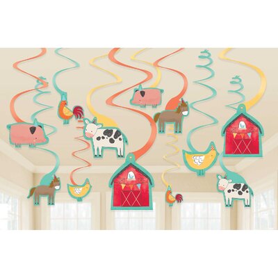 Barnyard Farm Animals Hanging Swirl Decorations (Pk 12)