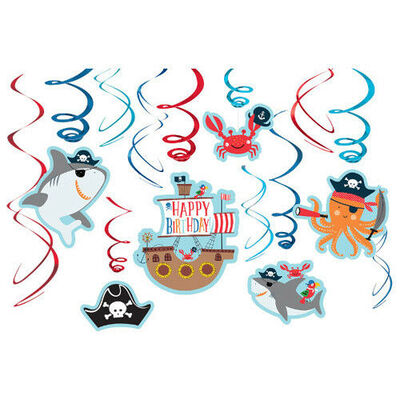 Ahoy Birthday Hanging Swirl Decorations (Pk 12)