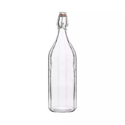 Round Panelled Glass Bottle with Stopper 1000ml (Pk 1)