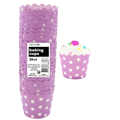 Pretty Purple Baking Cups with White Polka Dots Pk 25