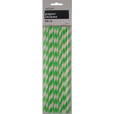 Lime Green Stripe Paper Straws Pk 20 