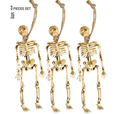 Mini Hanging Skeletons Halloween Decorations 3 Pack - 15cm Jointed Skeletons