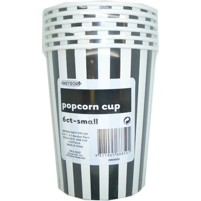 Small Black Stripe Popcorn Cups Pk 6