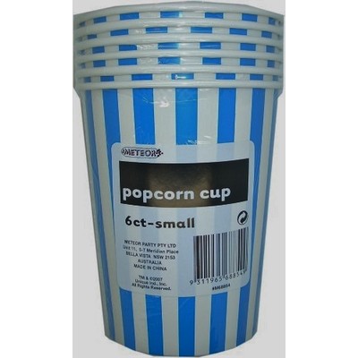 Small Blue Stripe Popcorn Cups Pk 6