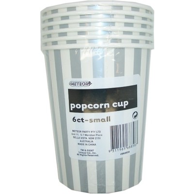 Small Silver Stripe Popcorn Cups Pk 6