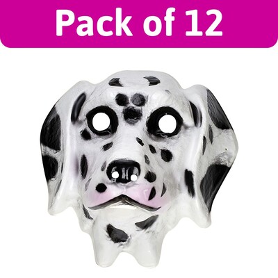 Adult Dalmatian Dog PVC Face Masks Bulk Pack of 12 | Black & White Animal Costume Masks