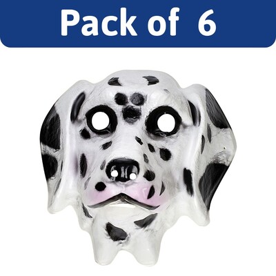 Adult Dalmatian Dog PVC Face Masks Bulk Pack of 6 | Black & White Animal Costume Masks