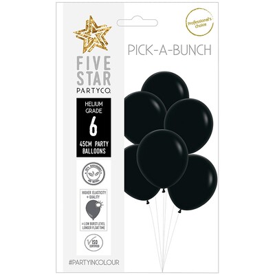 Pick-A-Bunch Matte Black 45cm Round Latex Balloons Pk 6