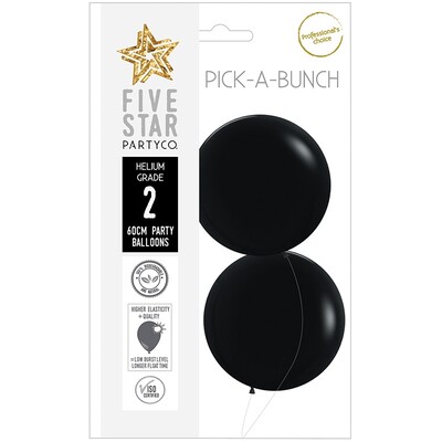 Pick-A-Bunch Matte Black 60cm Round Latex Balloons Pk 2