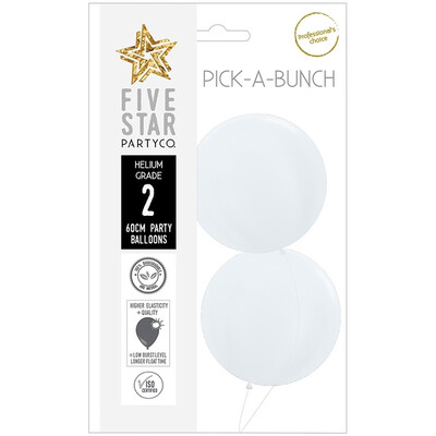 Pick-A-Bunch Metallic Pearl White 60cm Round Latex Balloons Pk 2